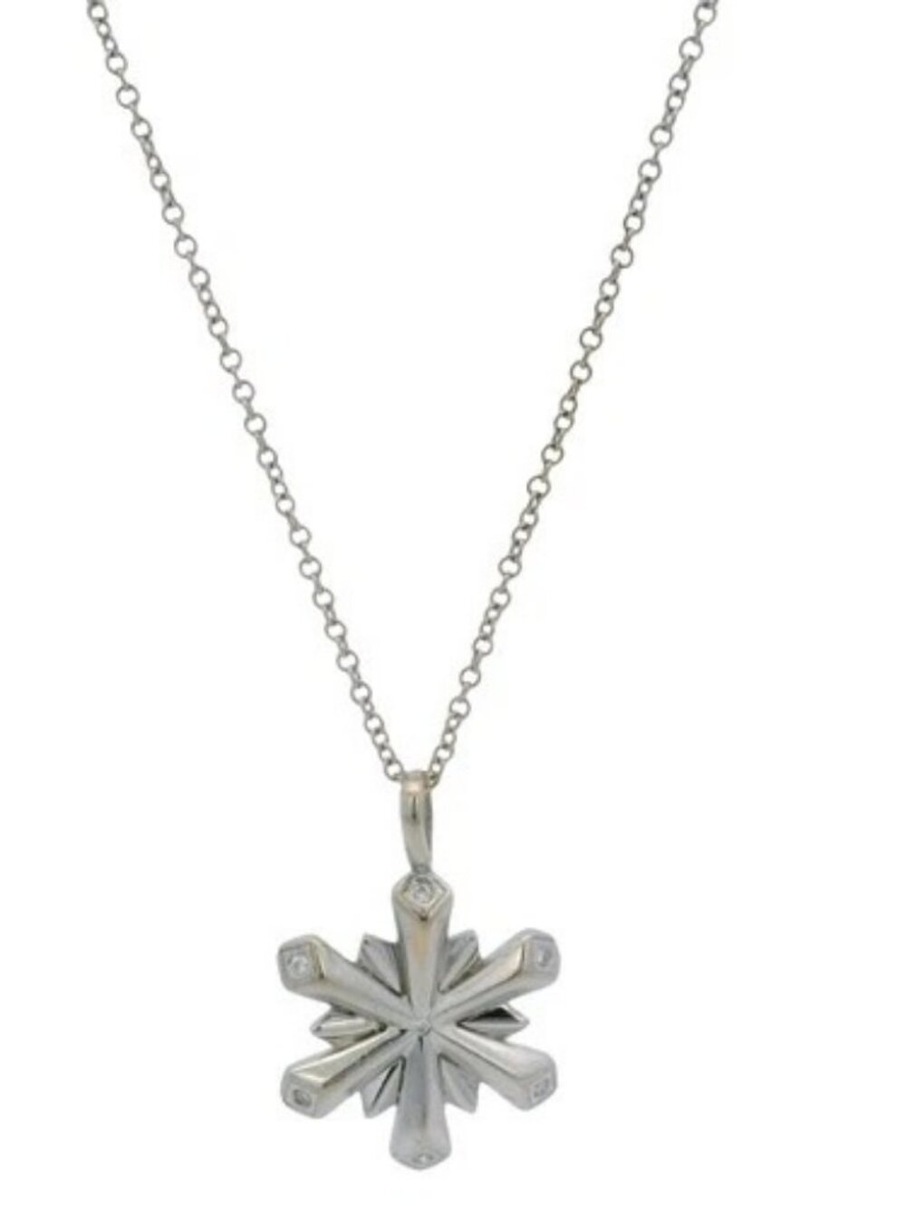 Tiffany & Co 18kt 750 White Gold and Diamond Snowflake Pendant 16.5" Necklace